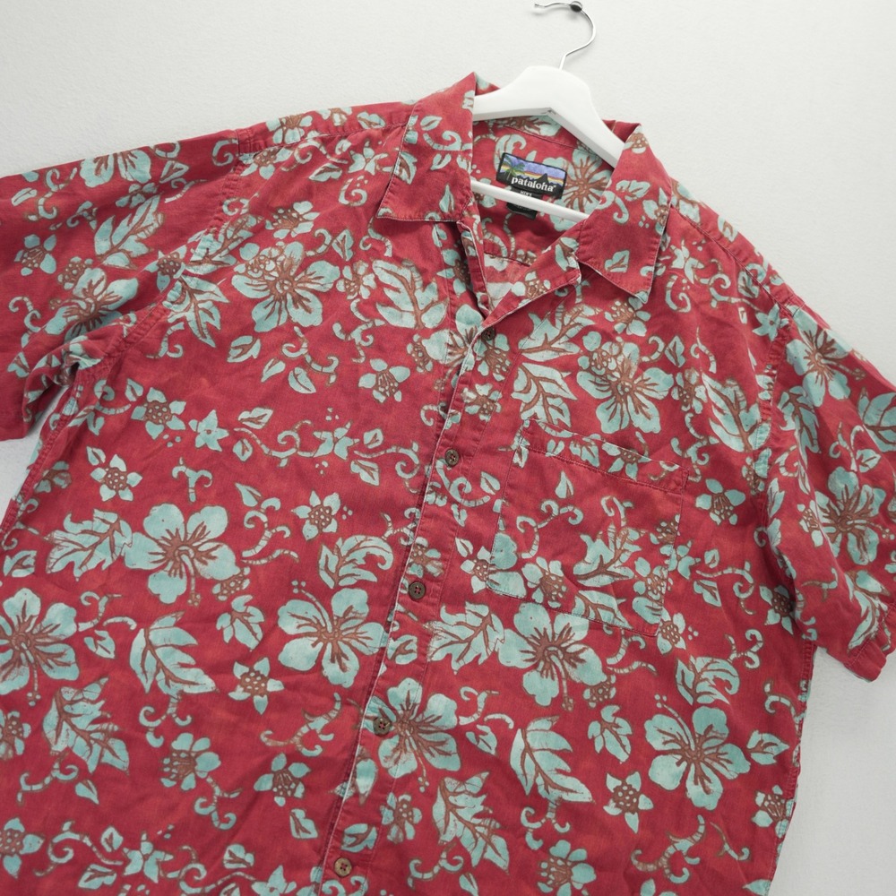 Patagonia Pataloha 2001 Hibiscus Floral Shirt Mens XL Red Teal Vintage Cotton